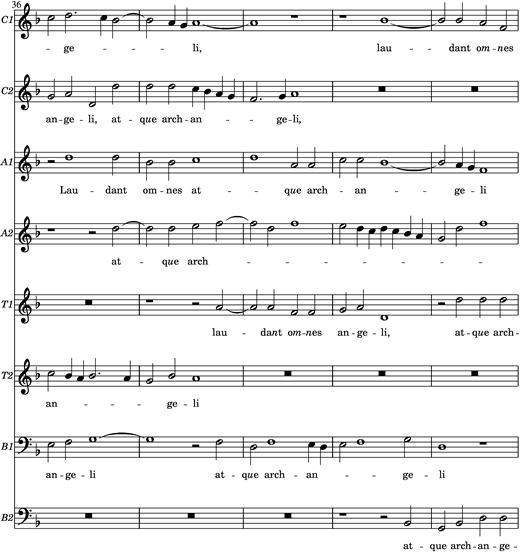 Te Sanctum Dominum bars 36-40